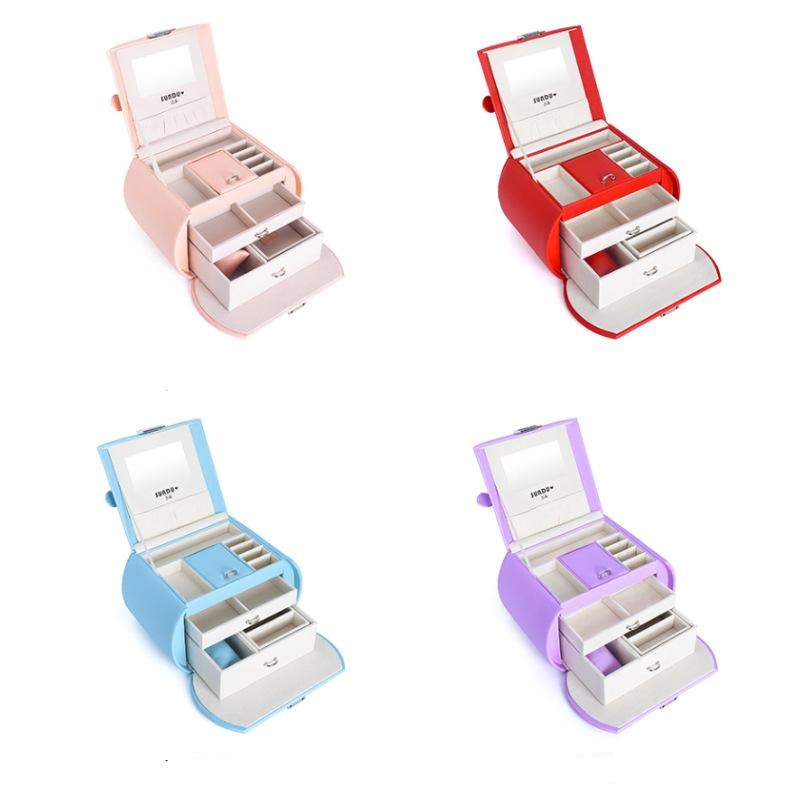 Double-layer Mini stud earrings rings Jewelry Box Useful Makeup Organizer Travel Portable Jewelry PU Box