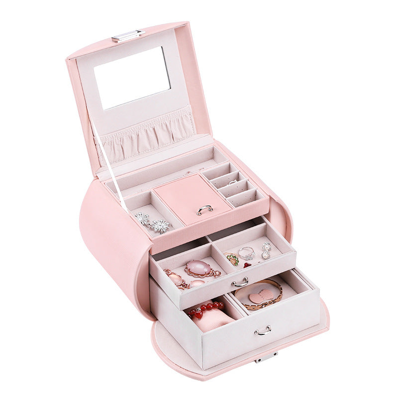 Double-layer Mini stud earrings rings Jewelry Box Useful Makeup Organizer Travel Portable Jewelry PU Box