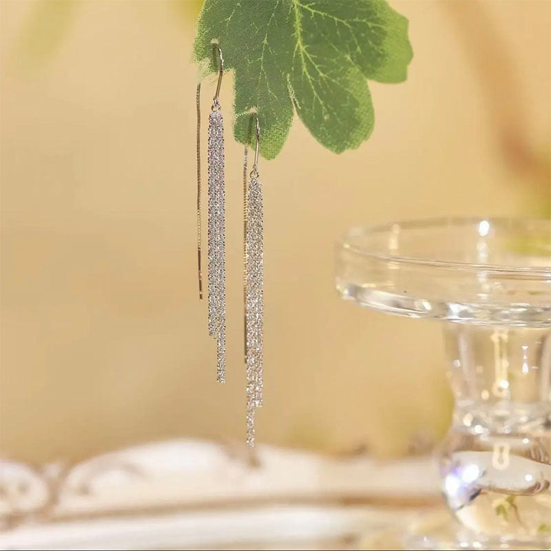 Rhinestone Dangle Earrings | Dangle Diamond Earrings | Linear Drop Earrings for Women