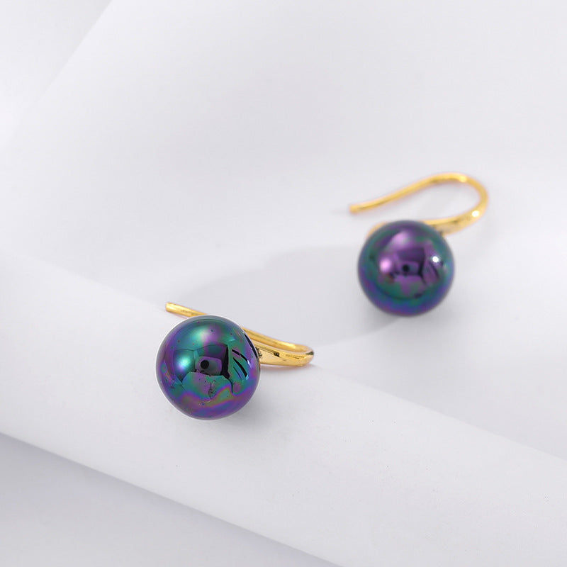 Aretes colgantes con perlas negras y tacones altos para mujer en oro de 14 quilates sobre plata de ley (9 mm)