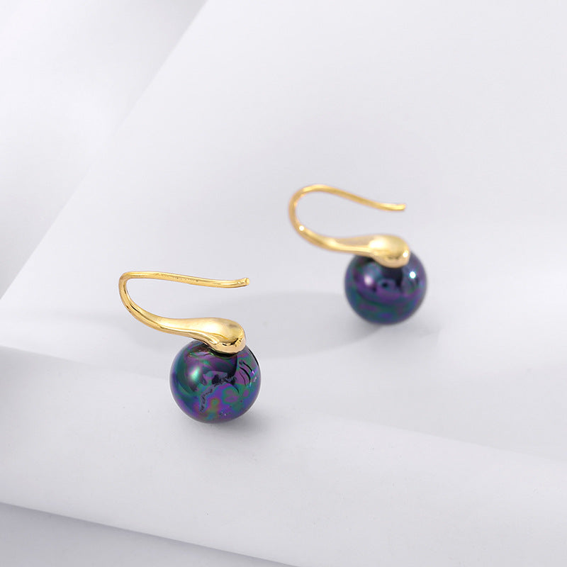 Aretes colgantes con perlas negras y tacones altos para mujer en oro de 14 quilates sobre plata de ley (9 mm)