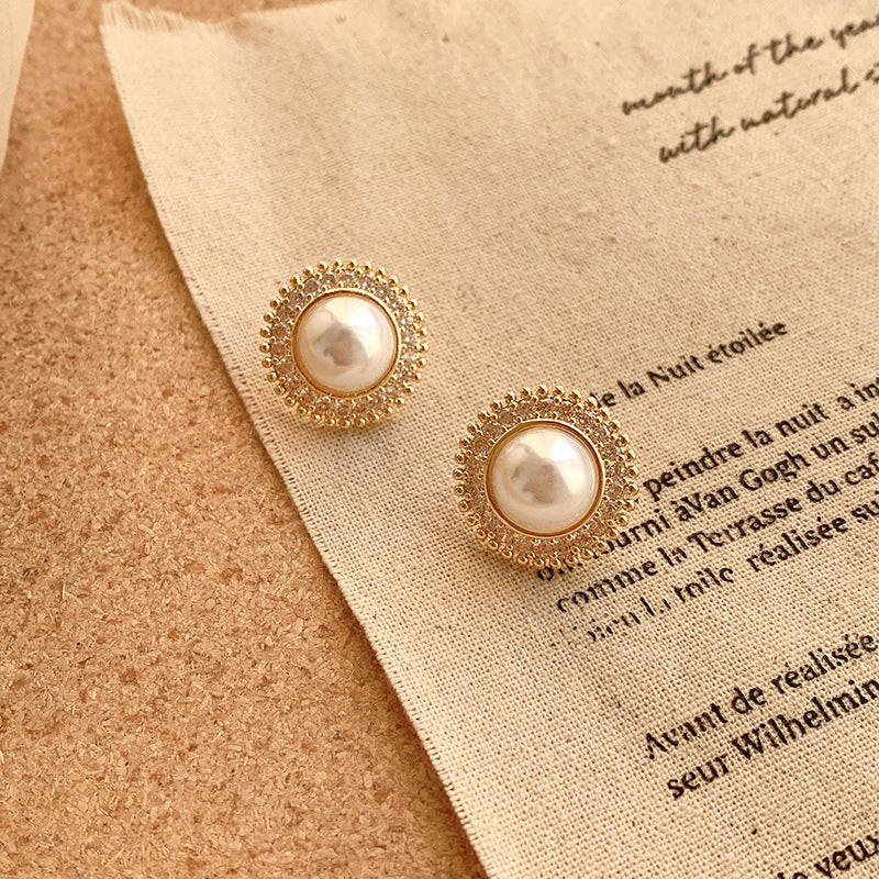 Sunflower Pearl Stud Earrings | Vintage Inspired Pearl Earrings for Women with Sterling Silver Pins