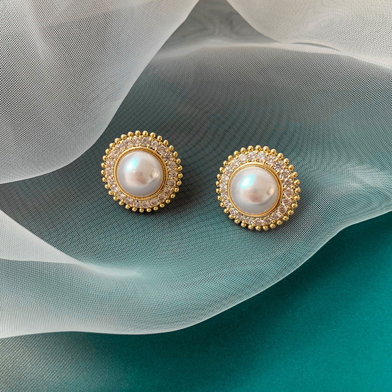 Sunflower Pearl Stud Earrings | Vintage Inspired Pearl Earrings for Women with Sterling Silver Pins
