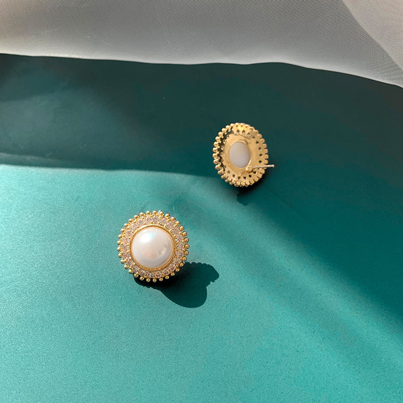 Sunflower Pearl Stud Earrings | Vintage Inspired Pearl Earrings for Women with Sterling Silver Pins