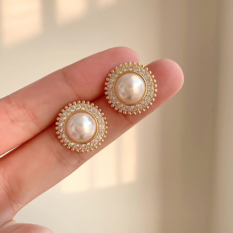 Sunflower Pearl Stud Earrings | Vintage Inspired Pearl Earrings for Women with Sterling Silver Pins