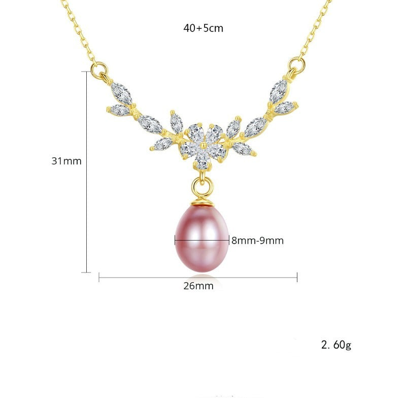 Halskette mit Anhänger aus Süßwasserperlen und Diamanten, 14 Karat Gold über Sterlingsilber (8–9 mm)