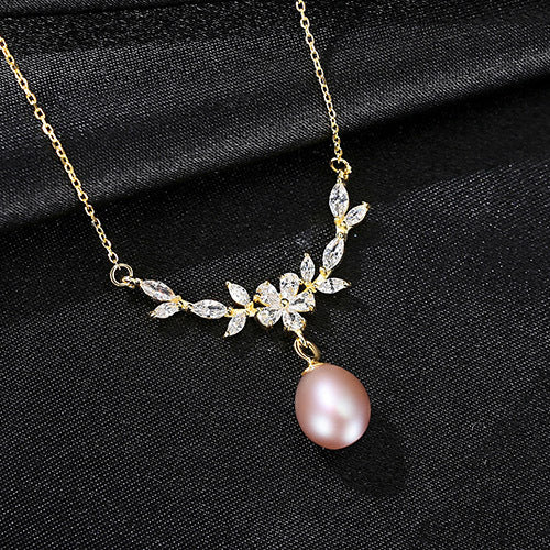 Halskette mit Anhänger aus Süßwasserperlen und Diamanten, 14 Karat Gold über Sterlingsilber (8–9 mm)