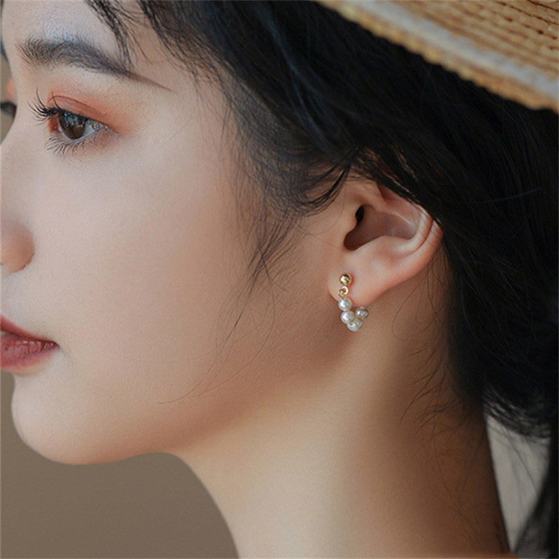 Pendientes de aro de perlas | Pendientes de perlas reales | Pendientes de perlas de agua dulce para oreja perforada y no perforada