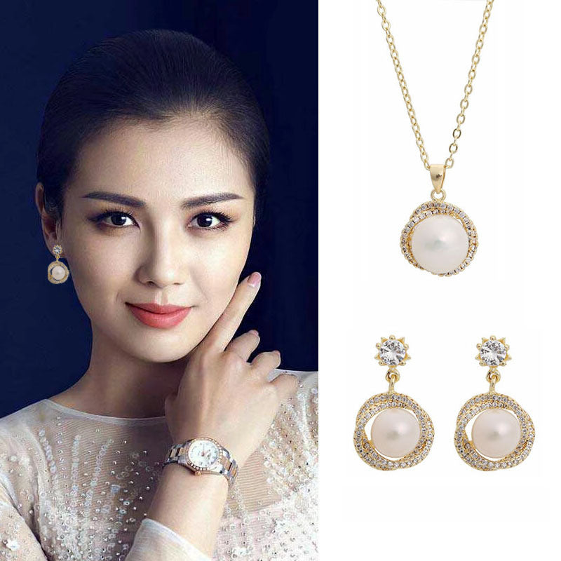 Freshwater Pearl Earrings and Necklace Set in 14K Gold Over Sterling Silver (Pearl Size 11.5-12mm)