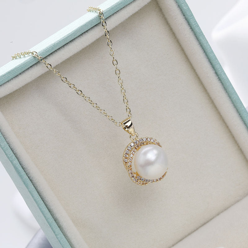 Freshwater Pearl Earrings and Necklace Set in 14K Gold Over Sterling Silver (Pearl Size 11.5-12mm)
