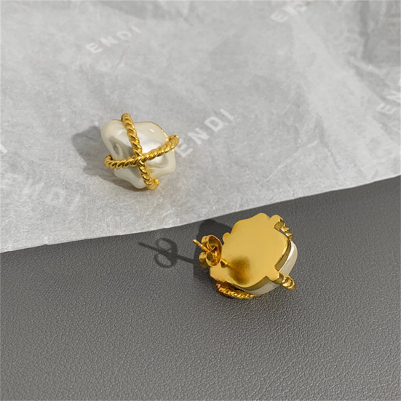 Baroque Pearl Earrings | Natural Resin Baroque Pearl Studs in 18K Gold Plated