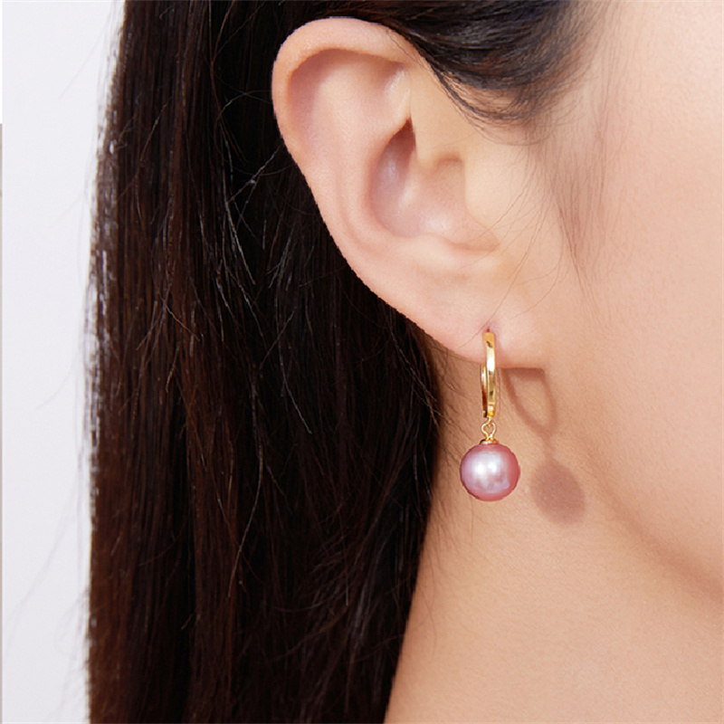 Boucles d'oreilles créoles en perles véritables AAAA plaquées or 24 carats | Boucles d'oreilles pendantes en perles d'eau douce | Boucles d'oreilles créoles en perles avec fermoir antiallergique (9-10 mm)