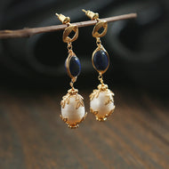 Lapis Lazuli Freshwater Cultured Pearl Drop Earrings in 14K Gold Over Sterling Silver(8-9mm)