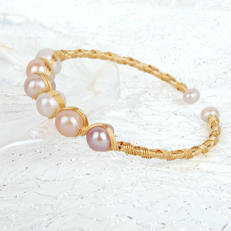 Cultured Freshwater Pearl Bangle Bracelet in 14k Gold Over Sterling Silver 7