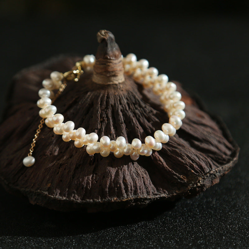 7-8 mm Cultured Freshwater Double Strand Pearl Necklace in 14k Gold Over Sterling Silver