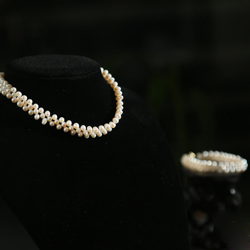 7-8 mm Cultured Freshwater Double Strand Pearl Necklace in 14k Gold Over Sterling Silver