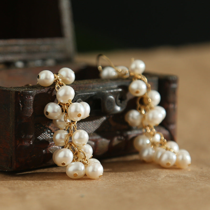 Freshwater Cultured Pearl Dangling Earrings Multi Strand Long Pearl Earrings in 14K Gold Over Sterling Silver Clasp