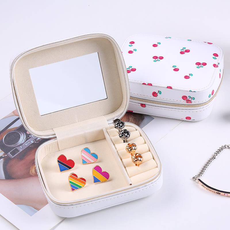Double-layer Mini stud earrings rings Jewelry Box Useful Makeup Organizer With Zipper Travel Portable Jewelry PU Box