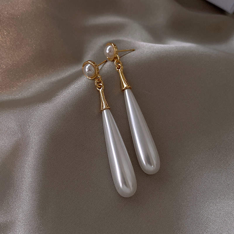 Long Teardrop Pearl Earrings | Pearl Drop Earrings | Pearl Dangle Earrings with Sterling Silver Pins
