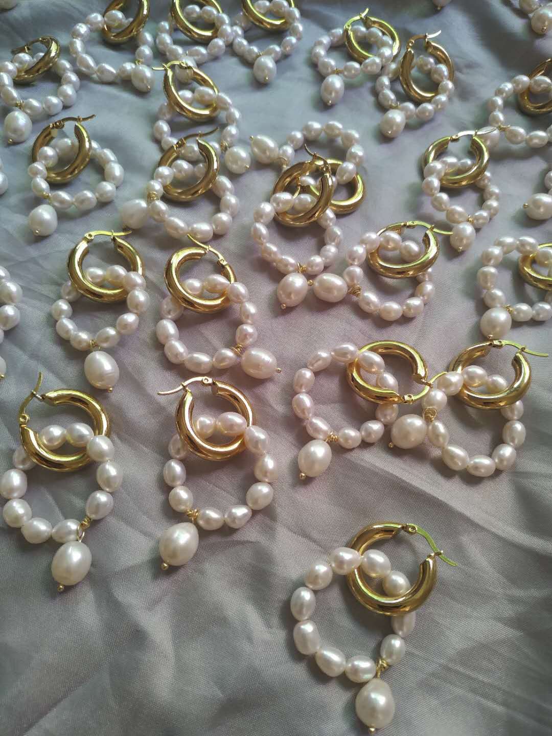 AAA Freshwater Pearl Dangle Earrings Gold Hoop with Pearl Drop Earrings in 14K Gold Over Sterling Silver Pin