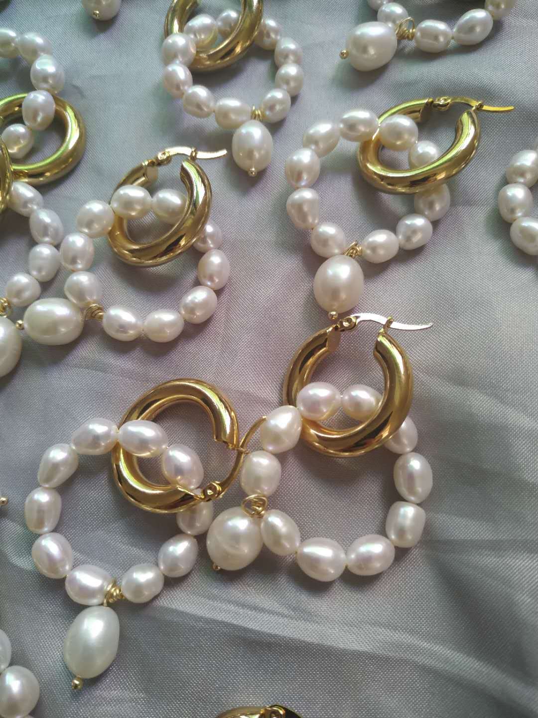 AAA Freshwater Pearl Dangle Earrings Gold Hoop with Pearl Drop Earrings in 14K Gold Over Sterling Silver Pin