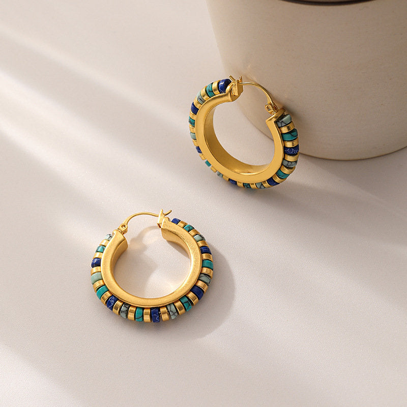 Bobo Hoop Earrings | Gold Hoop Earrings | Turquoise Hoop Earrings