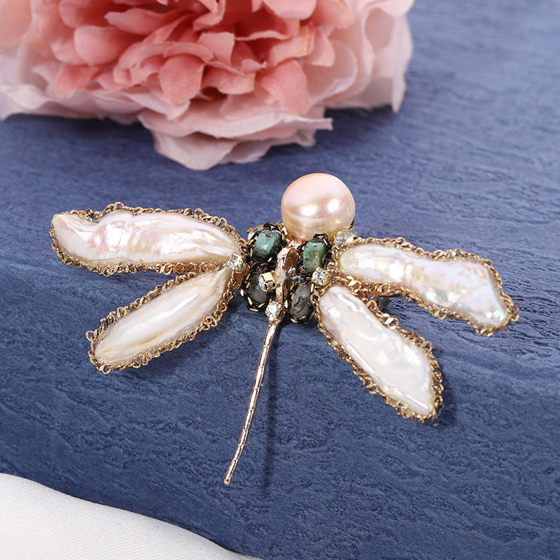 Broche estilo retro vintage estilo libélula de nácar natural
