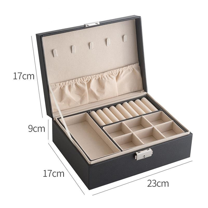 Double-layer Mini stud earrings rings Jewelry Box Useful Makeup Organizer Travel Portable Jewelry PU Box