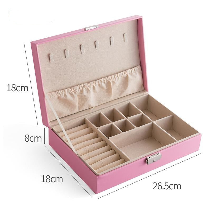 Double-layer Mini stud earrings rings Jewelry Box Useful Makeup Organizer Travel Portable Jewelry PU Box