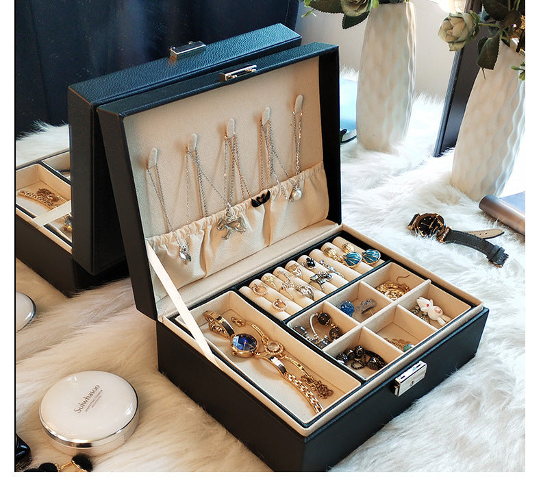 Double-layer Mini stud earrings rings Jewelry Box Useful Makeup Organizer Travel Portable Jewelry PU Box