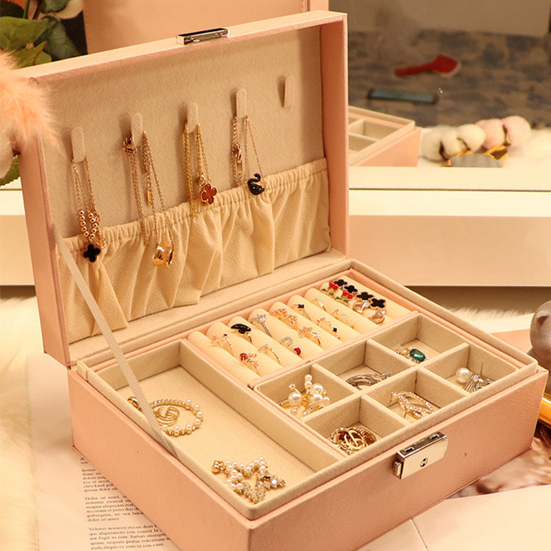 Double-layer Mini stud earrings rings Jewelry Box Useful Makeup Organizer Travel Portable Jewelry PU Box