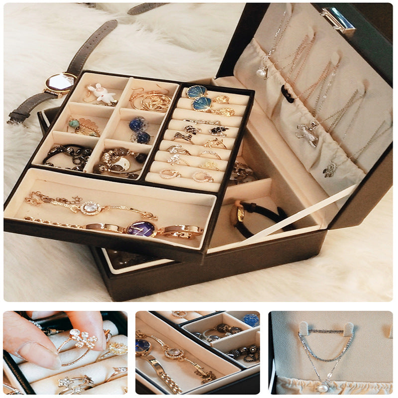 Double-layer Mini stud earrings rings Jewelry Box Useful Makeup Organizer Travel Portable Jewelry PU Box