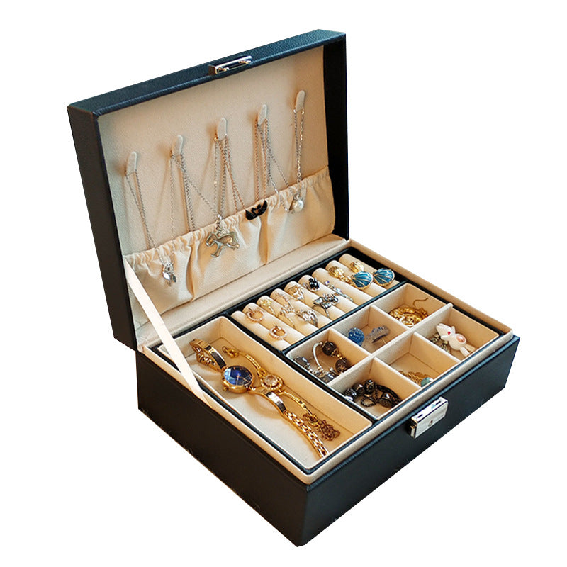 Double-layer Mini stud earrings rings Jewelry Box Useful Makeup Organizer Travel Portable Jewelry PU Box