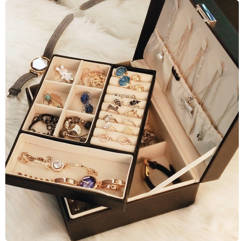 Double-layer Mini stud earrings rings Jewelry Box Useful Makeup Organizer Travel Portable Jewelry PU Box