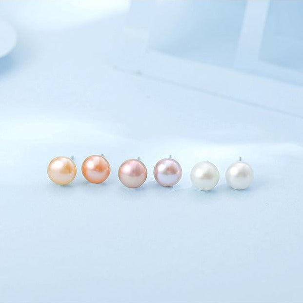 colored pearl stud earrings |AAA Freshwater Pearl Stud Earrings | Real Pearl Earring Stud in Sterling Silver (6-12mm)
