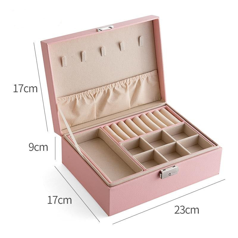 Double-layer Mini stud earrings rings Jewelry Box Useful Makeup Organizer Travel Portable Jewelry PU Box
