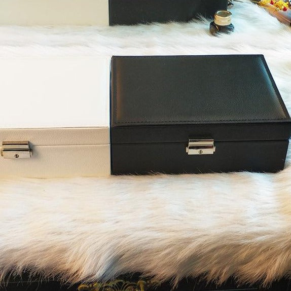 Double-layer Mini stud earrings rings Jewelry Box Useful Makeup Organizer Travel Portable Jewelry PU Box