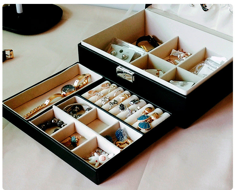 Double-layer Mini stud earrings rings Jewelry Box Useful Makeup Organizer Travel Portable Jewelry PU Box