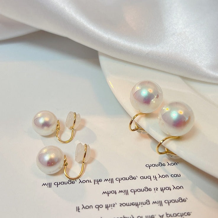 Pendientes de perlas | Pendientes de perlas con clip | Pendientes de perlas grandes para orejas perforadas y no perforadas