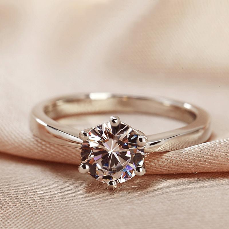 Solitaire Round Cut Moissanite Diamond Engagement Wedding Adjustable Size Ring In Sterling Silver.(0.5-2Ct)