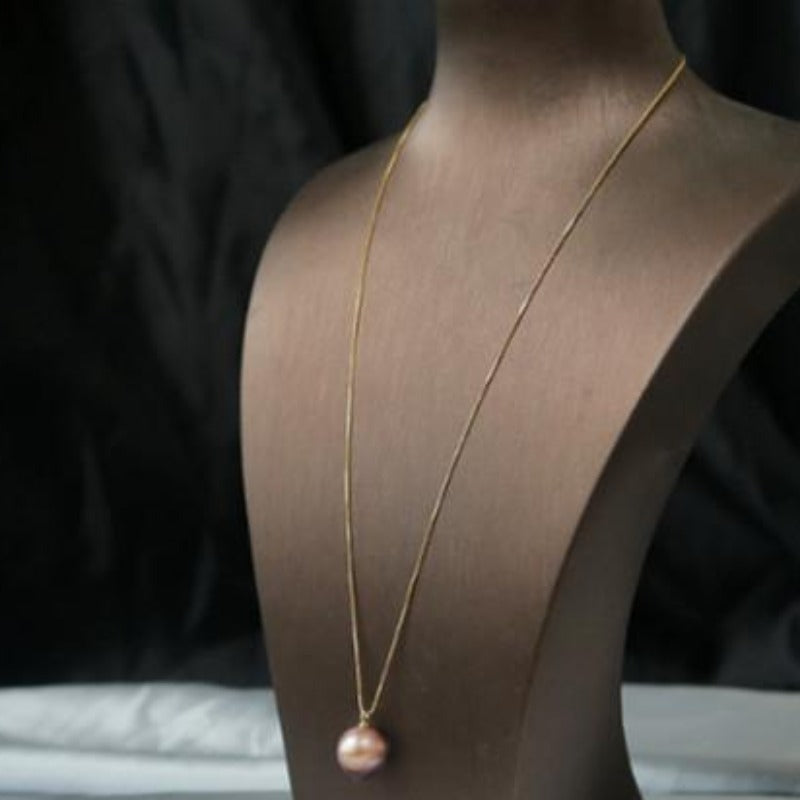 AAAA Cultured Big Baroque Pearl Pendant Necklace in 14K Gold Over Sterling Silver Chain (11-12mm)