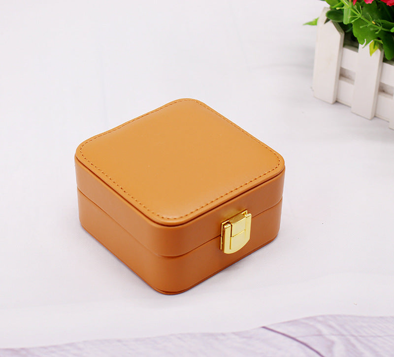 Double-layer Mini stud earrings rings Jewelry Mirror Box Useful Makeup Organizer Travel Portable Jewelry PU Box