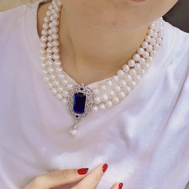 6-7 mm Multi Strand Freshwater Pearl Necklace and Bracelet Set | 3 Strand Pearl Necklace with Pendant Jewelry Set