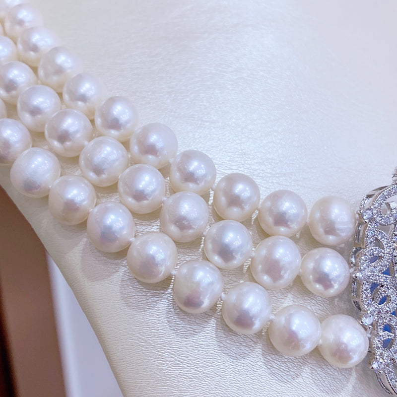 6-7 mm Multi Strand Freshwater Pearl Necklace and Bracelet Set | 3 Strand Pearl Necklace with Pendant Jewelry Set