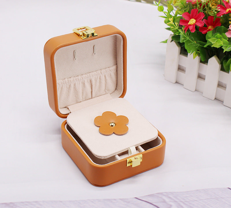 Double-layer Mini stud earrings rings Jewelry Mirror Box Useful Makeup Organizer Travel Portable Jewelry PU Box