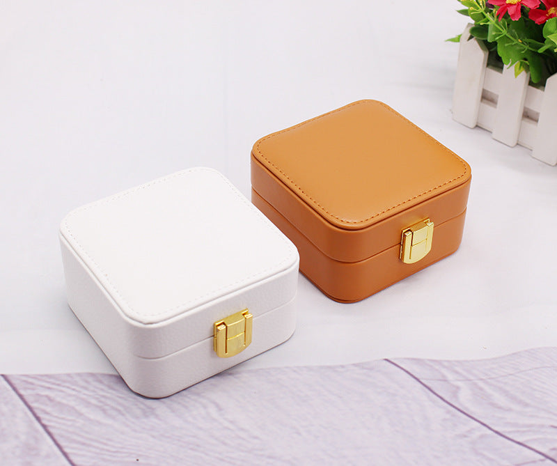 Double-layer Mini stud earrings rings Jewelry Mirror Box Useful Makeup Organizer Travel Portable Jewelry PU Box