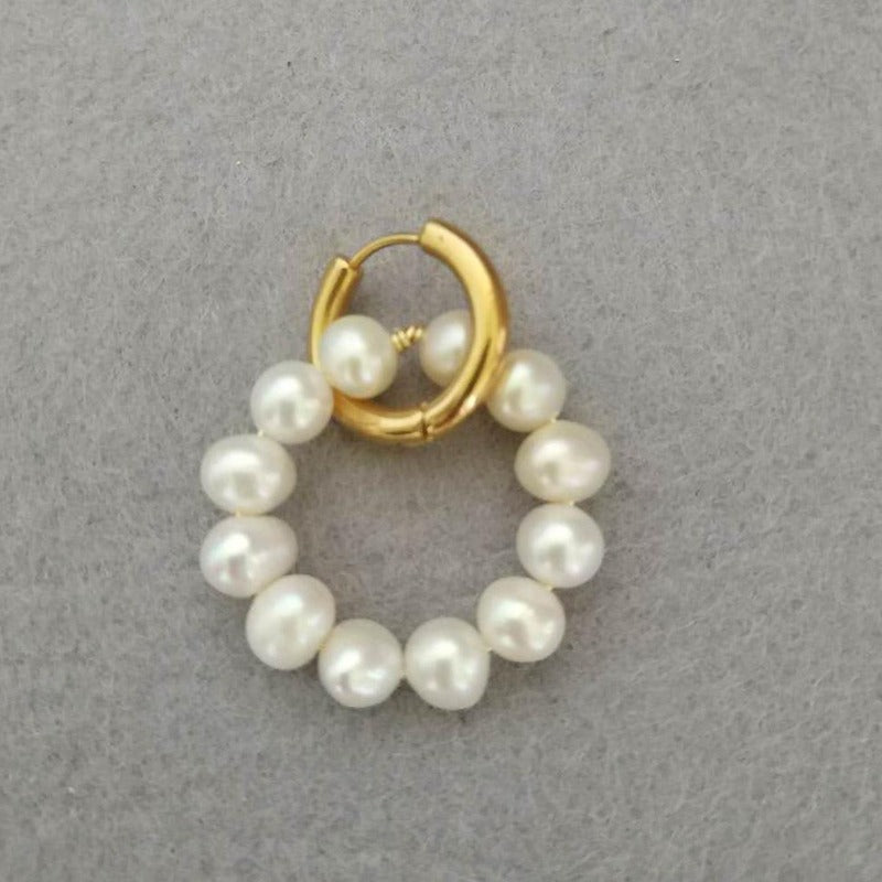 Boucles d'oreilles créoles en perles d'eau douce AAA en or 14 carats sur argent sterling (6-7 mm)