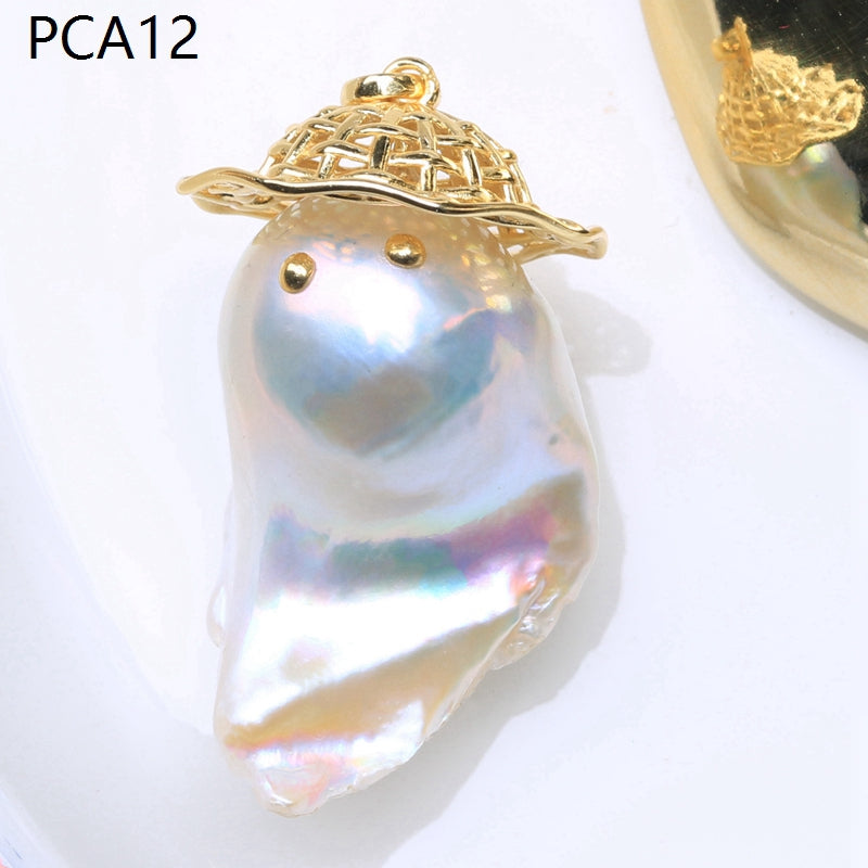 Lindo collar con colgante de perlas barrocas grandes para niños en oro de 14 k sobre plata de ley (16-18 mm)