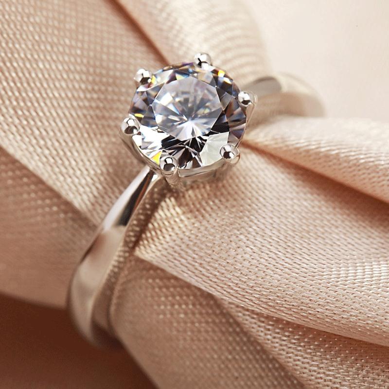 Solitaire Round Cut Moissanite Diamond Engagement Wedding Adjustable Size Ring In Sterling Silver.(0.5-2Ct)