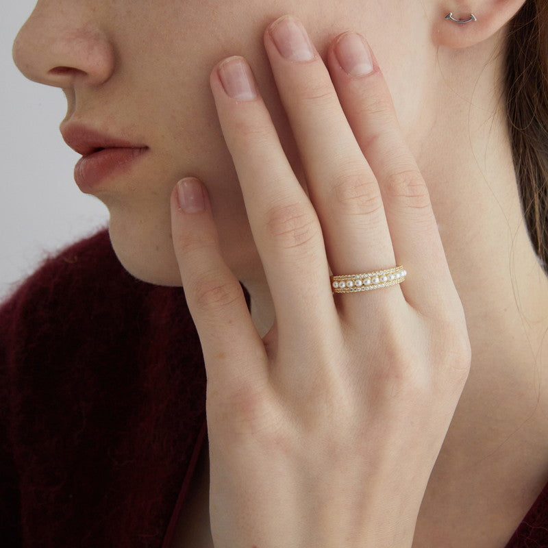 Anillo de Perlas Anillo Ajustable en Oro Anillos de Perlas con Diamantes